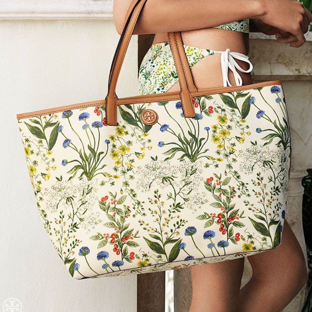 Tory Burch kerrington shopper watercolor botanical print tote bag
